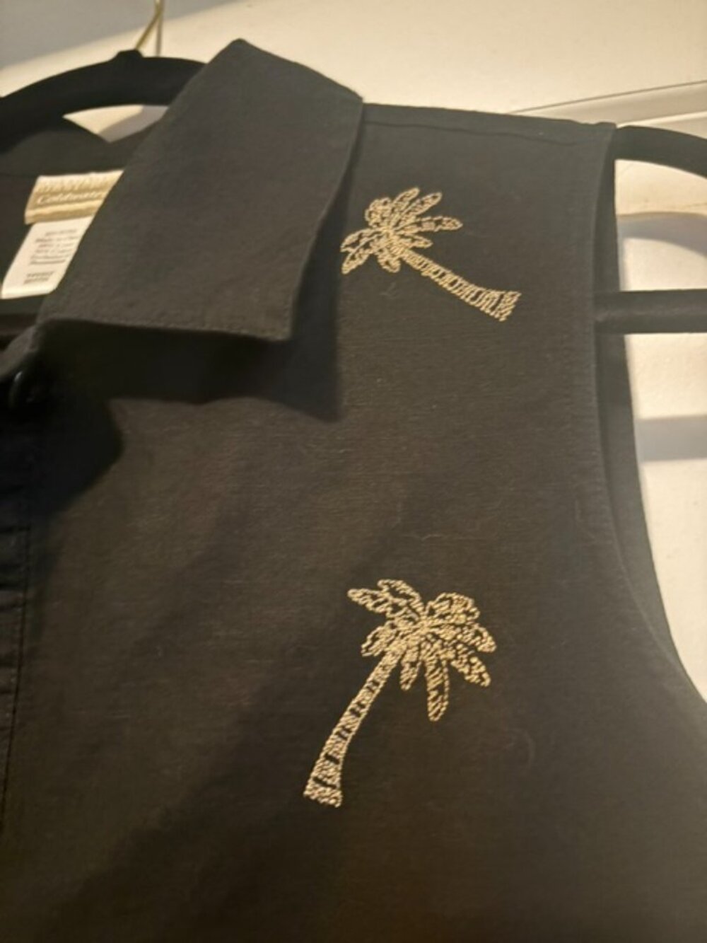Coldwater Creek Black Palm Tree Embroidered Shift Dress | Petite Medium | Resort - Picture 5 of 6